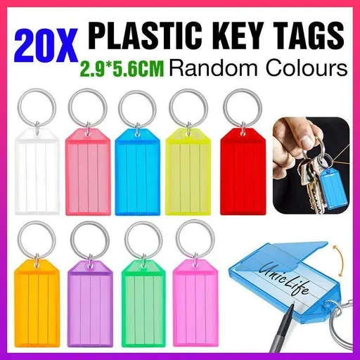 20PCS Plastic Key Tags Identifier Labels with Split Ring for Keys Luggage Bags