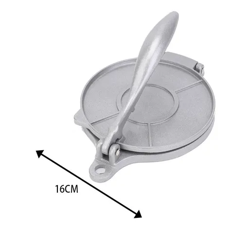 Silver Manual Dough Press – Aluminum Alloy Cake & Tortilla Press for Homemade Baking and Cooking(16cm)