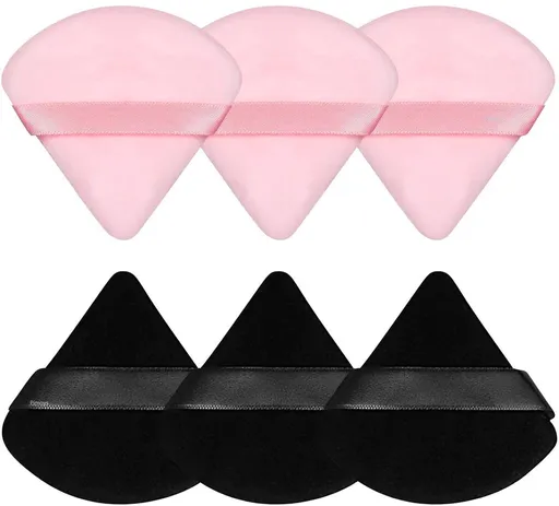 6 Pcs Triangular Makeup Sponges, Soft Velvet Powder Puffs for Loose Powder and Foundation Application, Black and Pink