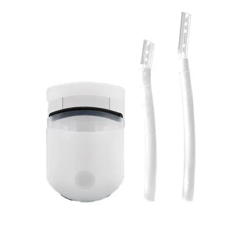 3Pcs Eyebrow Razor Set Facial Trimmer Shaver Blade Hair Remover Beauty Tool - Short+Long Eyebrow Razor+Eyelash Curler-Clear