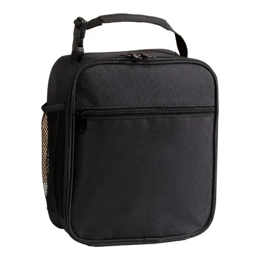 Black Portable Insulated Lunch Bag - Oxford Cloth Handheld Meal Prep Tote, Large-Capacity Square Upright Design for School Office