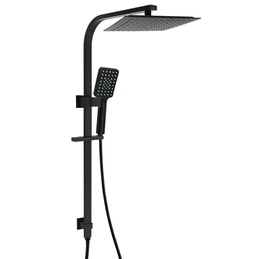 Matt Black Square 2in1 Shower 10" Rain Head 3 Modes Handheld Silde Rail Arm Set