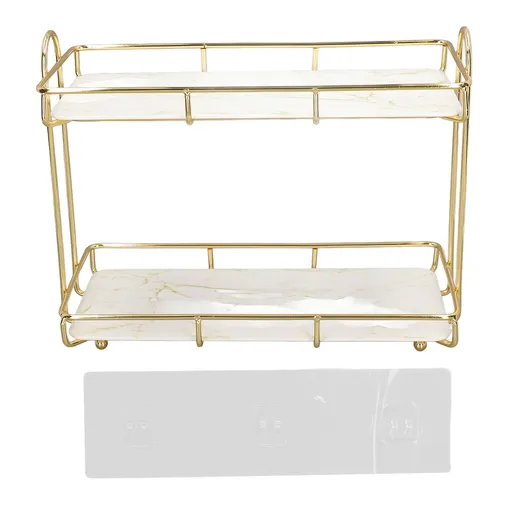 2 Tier Bathroom Shelf Countertop Standing Shelf with Partition Cosmetic Storage Rack Holder Gold Small 31x23cm