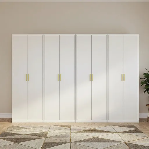 320x200cm 8-Door White Steel Hanging Wardrobe with Gold Handle Storage Cabinet