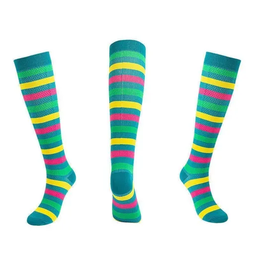 L/XL Size Compression Socks Unisex Adult Nursing Travel Stocking Sport - Green Bar