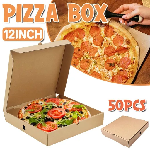 Pizza Boxes 12 Inch Disposable Cardboard Takeaway Packaging 50 Piece Brown