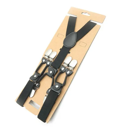 Unisex Y Shaped Suspenders 6 Clips 2.5cm Polyester Black