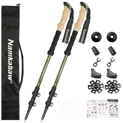 2-Pack Green Aluminum Alloy Telescopic Trekking Poles with Secure External Lock & Accessory - 3-Section Adjustable Hiking Sticks(65-135cm)