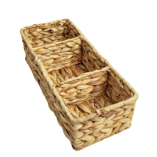 Wicker Toilet Basket Tank Topper, Toilet Paper Basket for Back of Toilet Tank Top, 3-Section Water Hyacinth Storage Baskets