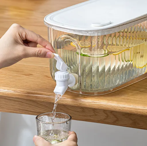 Transparent 4 Liter Refrigerator Cold Drink Dispenser, Juice & Fruit Infuser Water Pitcher, Spigot Beverage Container