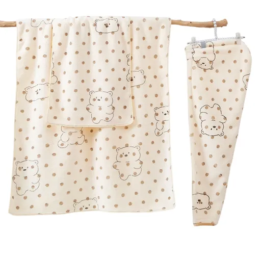 3 Piece Dog Print Coral Fleece Towel Set (Bear pattern)- Soft Absorbent Face Towel, Large Bath Towel and Drying Cap, Quick Dry Bathroom Set for Home and Travel