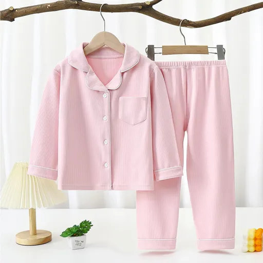 Yi Mei Kids Pajamas De Velvet Long Sleeve Two Piece Set SY01-pajamas light powder 180cm