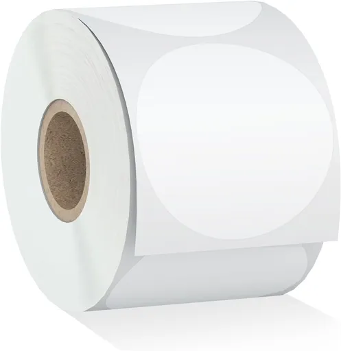 2" 750 Labels White Circle Direct Thermal Stickers Labels Roll Compatible with Zebra, Rollo, MUNBYN, Self-Adhesive Round Direct Thermal Labels