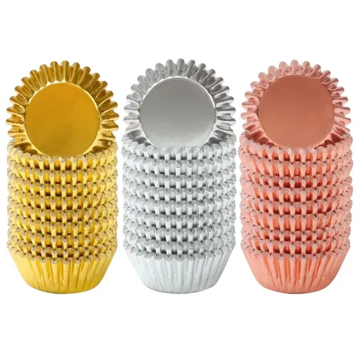 600 Pieces 1.25 in Mini Metallic Foil Cupcake Liners, Disposable Gold Silver Rose Gold Muffin Baking Cups For Party Dessert DIY Crafts