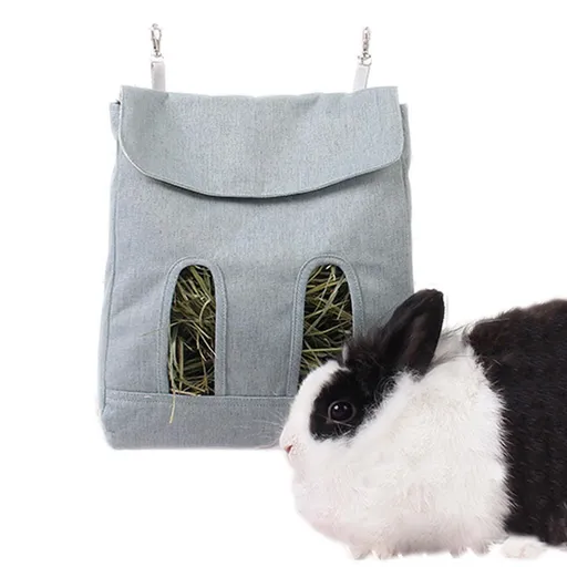 2pcs Rabbit Hay Feeder Bag, Guinea Pig Hay Feeder Storage,Sack Hay Bag Feeding Storage for Chinchilla Hamsters Rabbit Guinea Pig Small Animals (L, Blue)