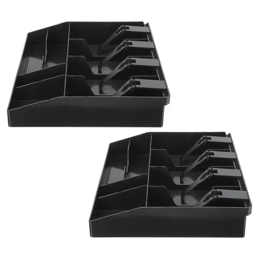2Pcs Multi-Grid Black Cash Drawer Insert Tray for Supermarket Registers with Compartments for Bills and Coins