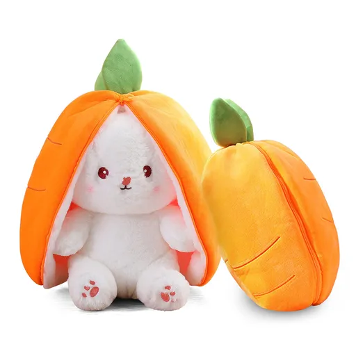 Easter Bunny Stuffed Animal,Reversible Bunny Carrot Strawberry Pillow, Cute Rabbit Sofa Pillow Decoration Doll Soft Plush