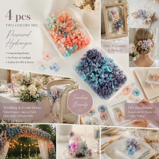 Dreamy Tone & Blue Purple Shade Gradient Preserved Hydrangea Bulk DIY Craft Kit Set of 4 Boxes (2 Boxes Each Tone)