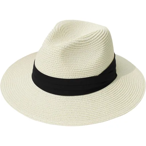 Panama Hat for Women Men, Straw Sun Hat Summer Beach Hats Wide Brim Foldable Vacation Travel Packable Cap