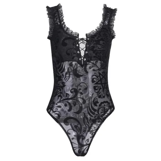 House Of Dasein Gothic Bodysuit With Ruffled Lace And Corseting - Black - M