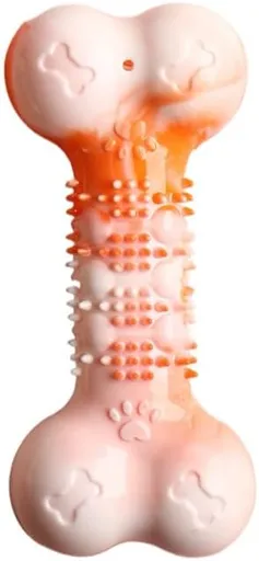 2-Pack Durable TPR Squeaky Dog Bone with Two-Tone Paw Print - Dental Health & Gum Massage Spiked Molar Toy(Orange-White)
