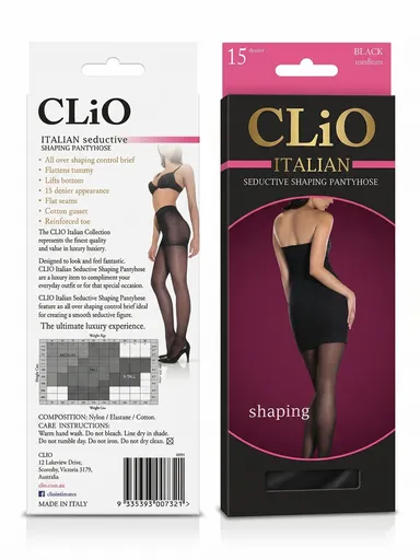 CliO Italian Seductive Shaping Pantyhose (15 Denier) in Black Size Medium (Made in Italy)
