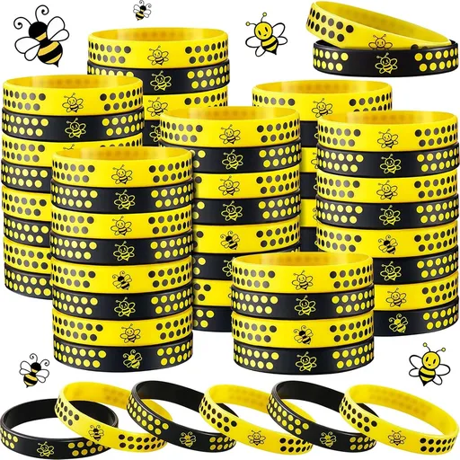 60 Pcs Bee Silicone Bracelets Bulk, Honeybee Party avors or World Bee Day Honeybee Theme Party Birthday Baby Shower Classroom Goodie Bags iller Supplies, 2 Colors
