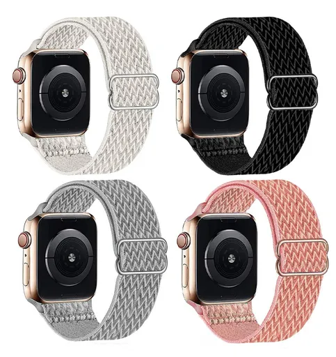 4-Pack Adjustable Nylon Sports Band for Fitbit Versa 4 Versa 3 Sense Breathable Replacement Wristband Multi-Colored