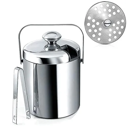 Ice Bucket with Lid, Double-Walled Ice Bucket with Lid, Stainless Steel, 1.3 Liter Insulated Ice Bucket