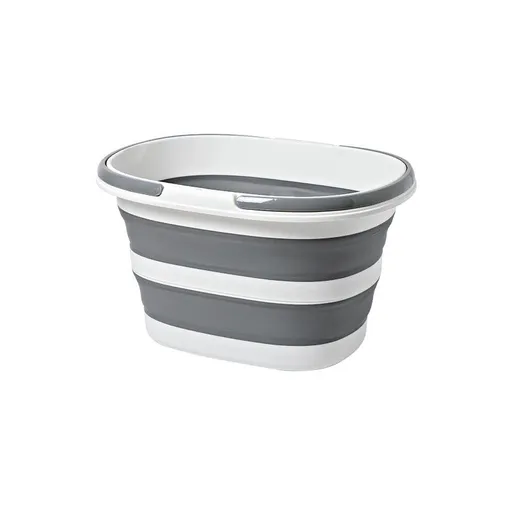 Grey Foldable Collapsible Bucket - 16L Portable Space Saving Basin for Laundry Cleaning Outdoor Use