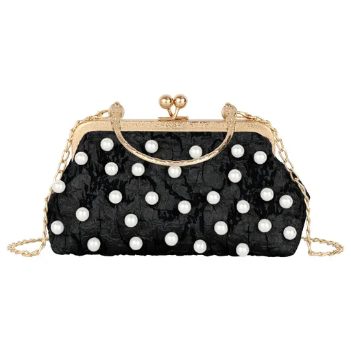 Women Mini False Pearls Chain Strap Cross-body Shoulder Bag Pearls Top-handle Bag Evening Clutch Handbag
