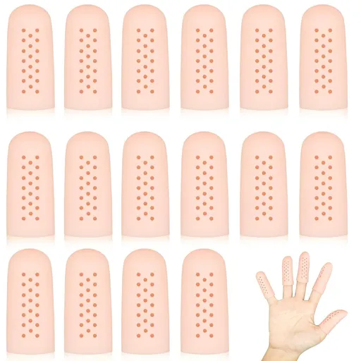 16 Pack Gel Finger Cots with Air Holes, Gel Finger Protectors Finger Covers Protection for Finger Tips, Breathable Finger Covers Finger Caps Gloves