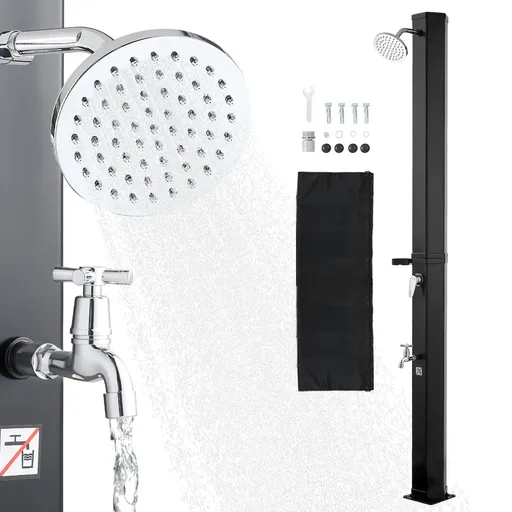 Outdoor Shower Solar Heated 35L Adjustable Hot Cold Water Freestanding Black
