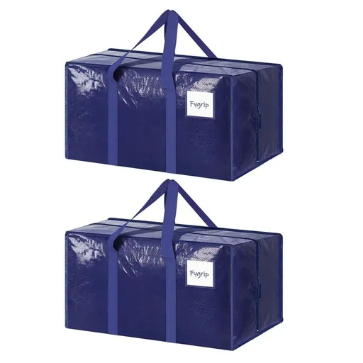 2 Pack Extra Heavy Duty Large Moving Bags with Strong Zipper & Comfortable Handles, Sturdy & Durable Clothes Storage Bags Totes Bins, Packing Moving Boxes for Clothes, Bedding, Dorm & Travel, Dark Blue