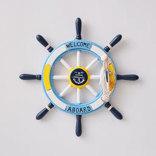 Nautical Wooden Rudder Wall Decor - 34cm Coastal Home Decor Accent (Yellow Rudder)
