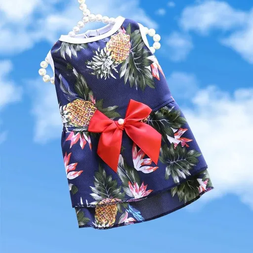 Shine Pet Dog Cat Mesh Dress Pink Vertical Stripe 230 Skirt Navy Blue Bottom Pineapple S (bust 35CM recommended weight 1.00 kg-2.00 kg