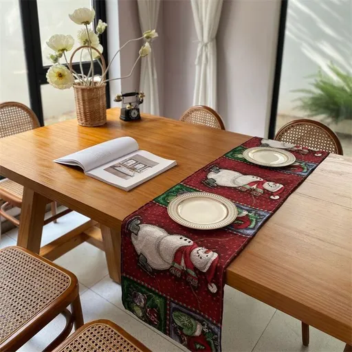 Xmas Long Table Runner, Family Dinner Table Decor Cloth, Household Cabinet Flag, 33*260cm, Pattern 09