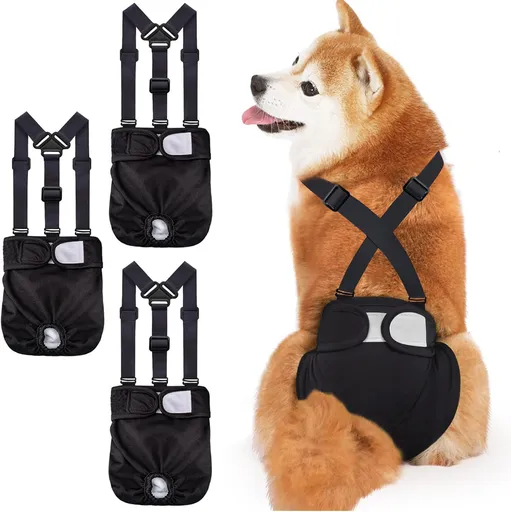 3 Pack Avont Washable Female Dog Diaper with Suspender, Reusable Girl Doggie Diapers for Small Medium Large Doggy in Heat Cycle Period Incontinence -S
