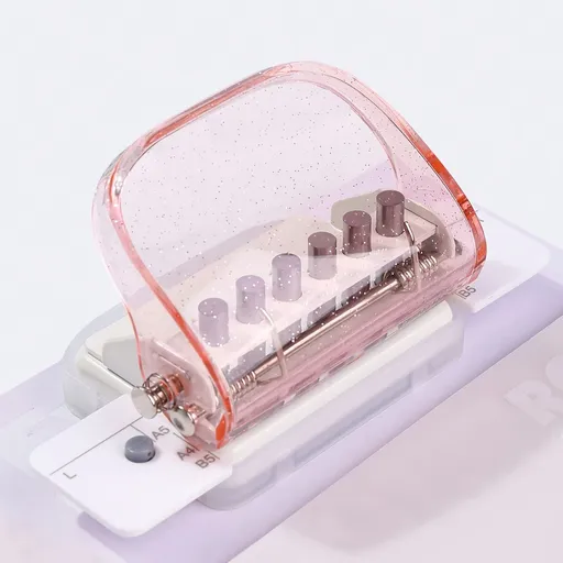 1pc 6-Hole Loose-Leaf Punch, Manual Positioning Punch, Hole Spacing 9.5mm, for A4/B5/A5 Paper, Hand Tool, Pink