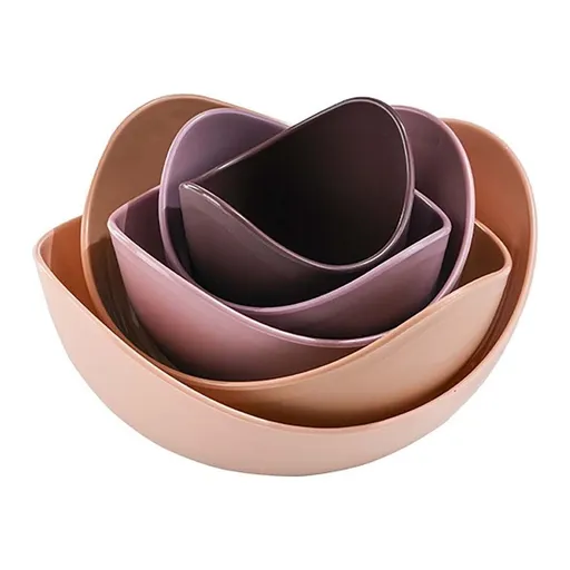 Ceramic Salad Bowls Set of 5 | Flower Shaped Nesting Bowls | Microwave & Refrigerator Safe | Porcelain Serving Bowls for Fruit, Cereal, Soup & Dessert