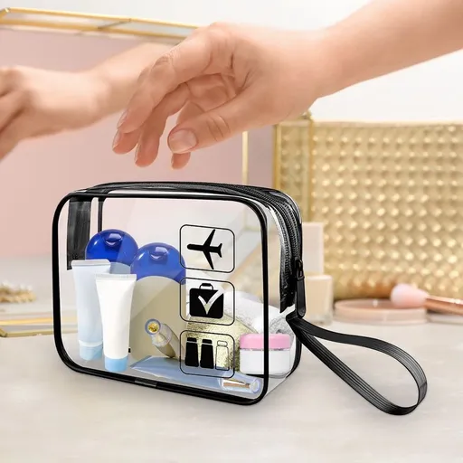 Approved Clear Toiletry Bag for Travel | Double-Sided Transparent PVC Liquid Bag | 3-1-1 Compliant Shampoo & Cosmetic Organizer for Women & Men