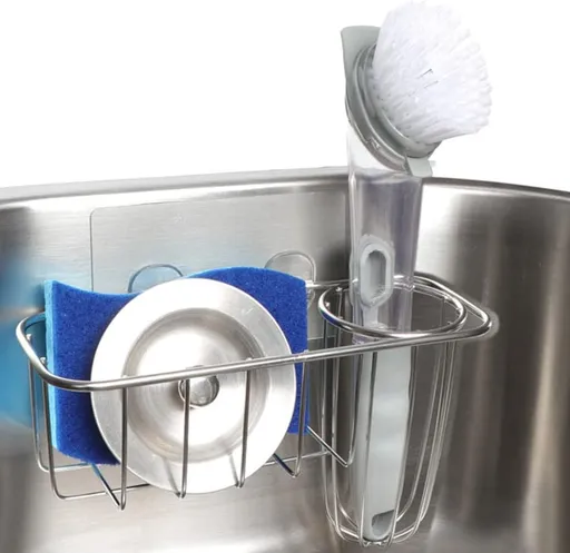 3-in-1 Sponge Holder for Kitchen Sink with Dish Brush Holder, Stainless Steel Caddy for Soap, Scrubber, No Drill and Rustproof, Silver