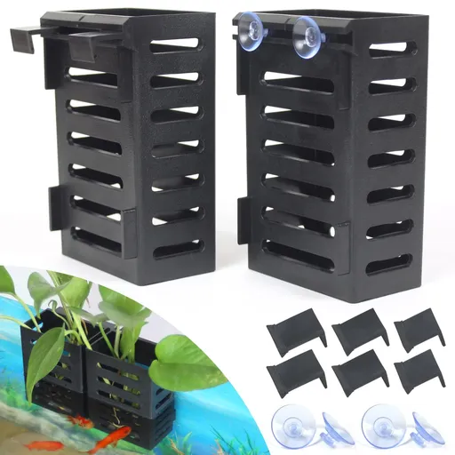 2 Pcs Aquarium Plant Holder, Fish Tank Plant Holder with Hooks and Suction Cups, Aquarium Planter Cups for Emersed Plants