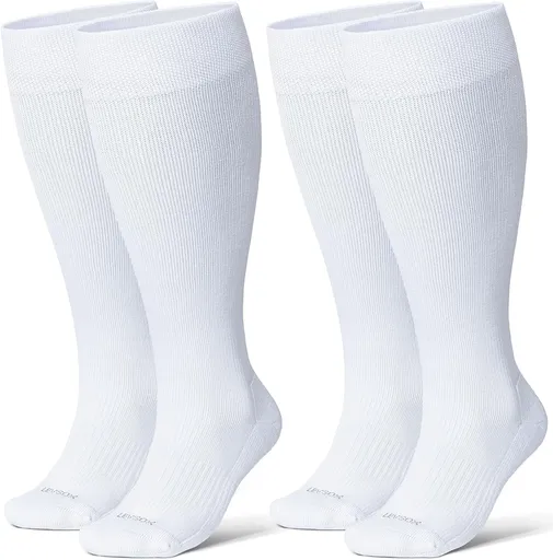 Wide Calf Chioned Compression Socks for Men & Women, Made with Viscose from Bamboo 15-20 mmHg, Knee High Support Stockings for Circulation