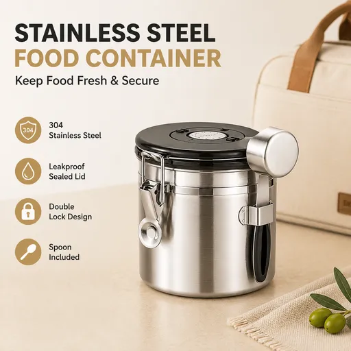 White 304 Stainless Steel Airtight Coffee Canister 1200ml Vacuum Seal Storage Jar with Date Tracker & Measuring Scoop for Coffee Beans Tea Storage
