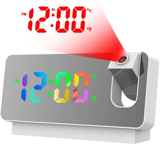 Wekker - Projection Alarm Clock - Digital Alarm Clock - Wekker Children's Alarm Clock - LED Mirror Alarm Clock - Wekker with Projection - Projection Alarm Clock with Temperature Display - Snooze - Night Mode - Adjustable Brightness - For Bedroom - Li
