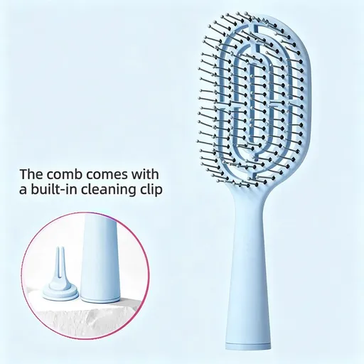 Mini Portable Standing Bone Comb for Women: Fluffy Hair Brush with Scalp Massage Cushion—Blue
