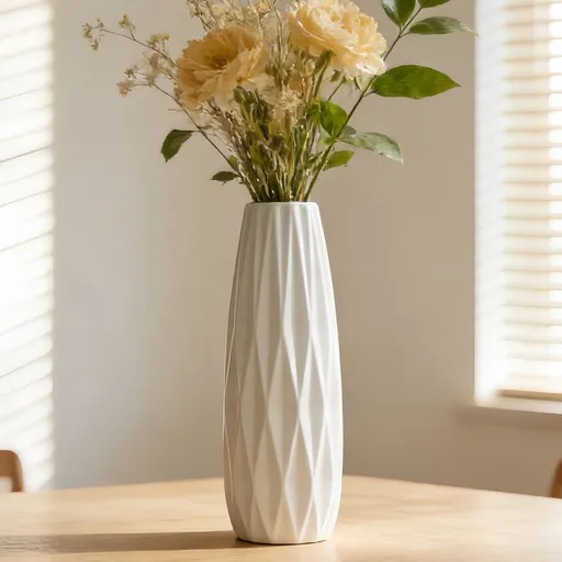 12-Inch White Ceramic Textured Vase for Modern Minimalist Home Decor