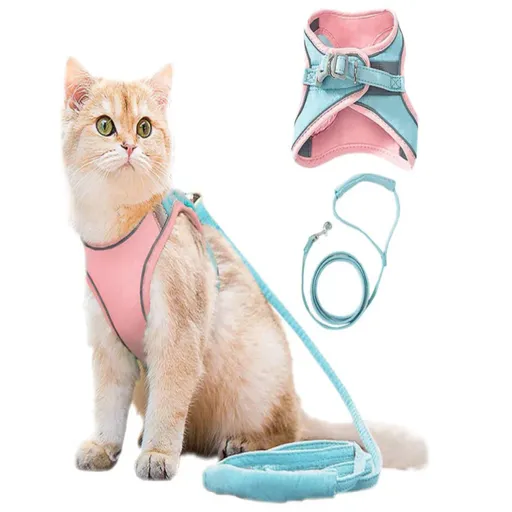 Pet Harness and Leash Set with Reflective Strip for Cats Dogs - Pink 2XL