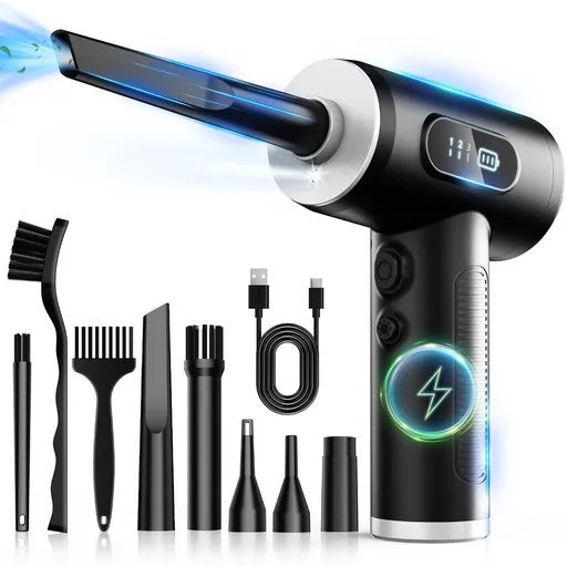 Compressed Air Duster, Rechargeable Cordless Electric Air Blower 3-Gear Adjustable, 100000RPM, Smart LED Display, LED Light, Keyboard, PC, Car, Home Cleaning, Replaces Canned Air, Black